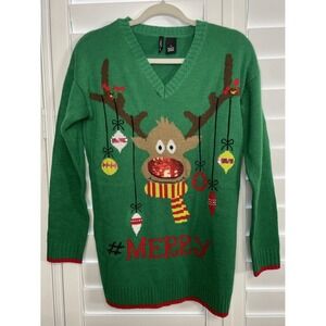 new directions UGLY CHRISTMAS DEER sweater Holiday Party #MERRY Size S V NECK‎
